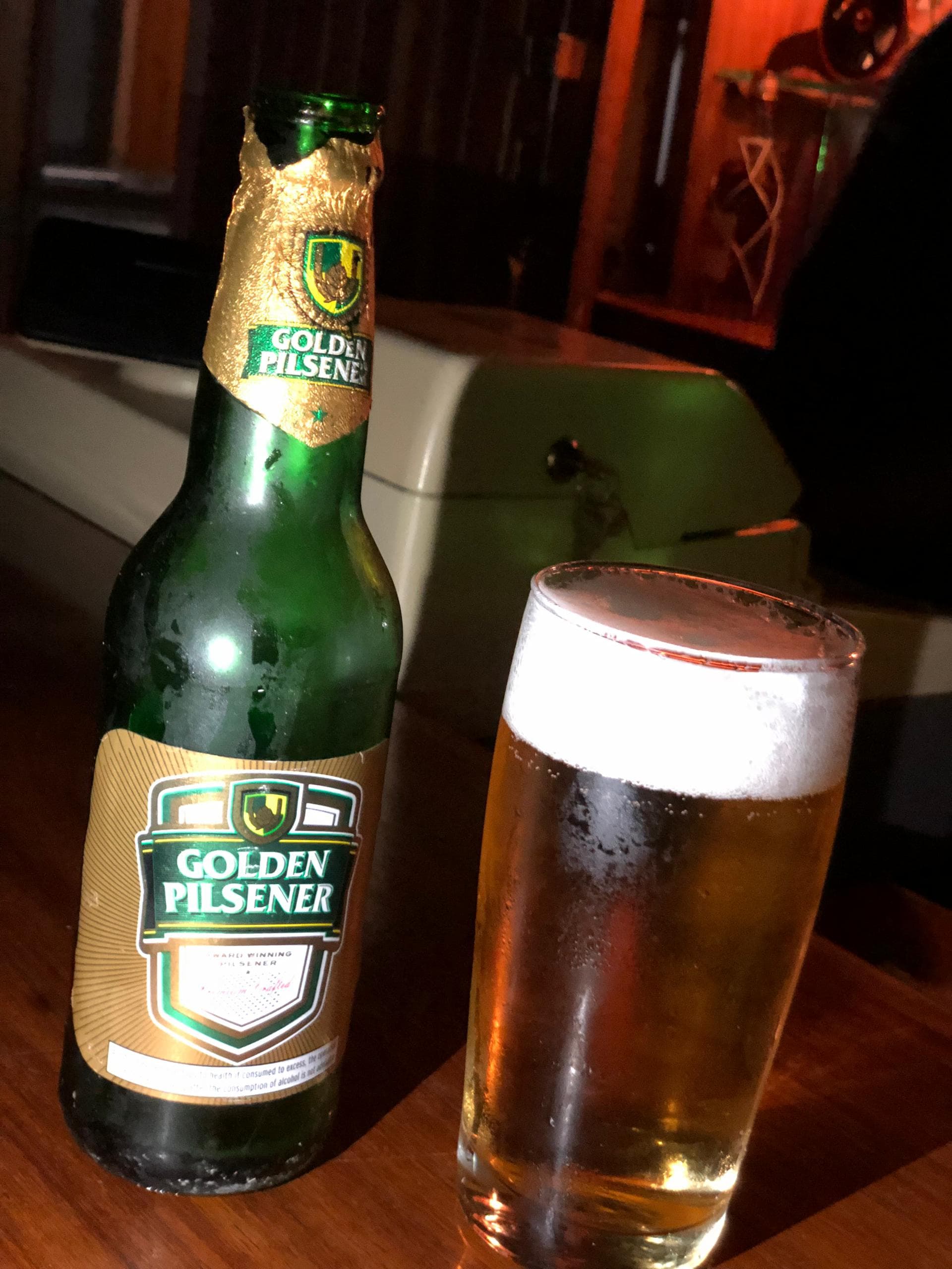 A cold Golden Pilsener poured out at 420, Mutare